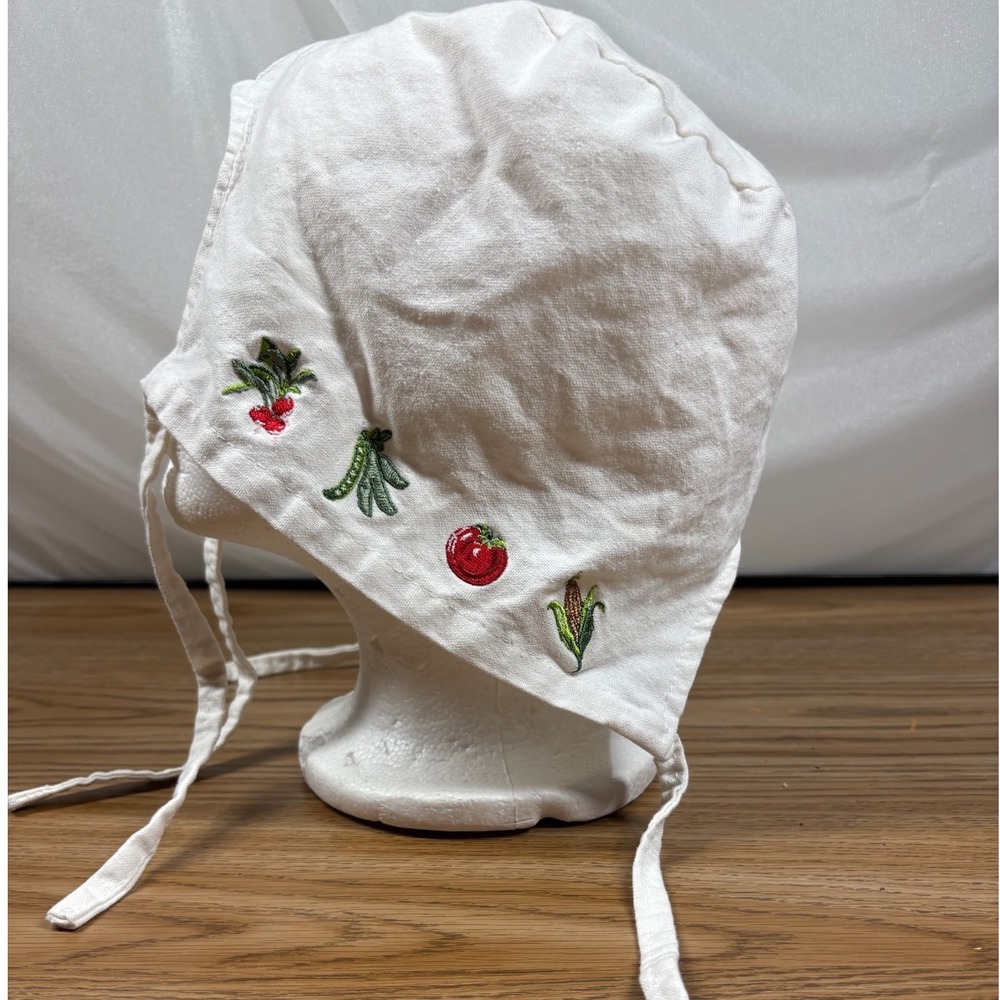 Handmade Women Bonnet Linen Embroidered White OS Cottagecore Prairie‎ Farmhouse